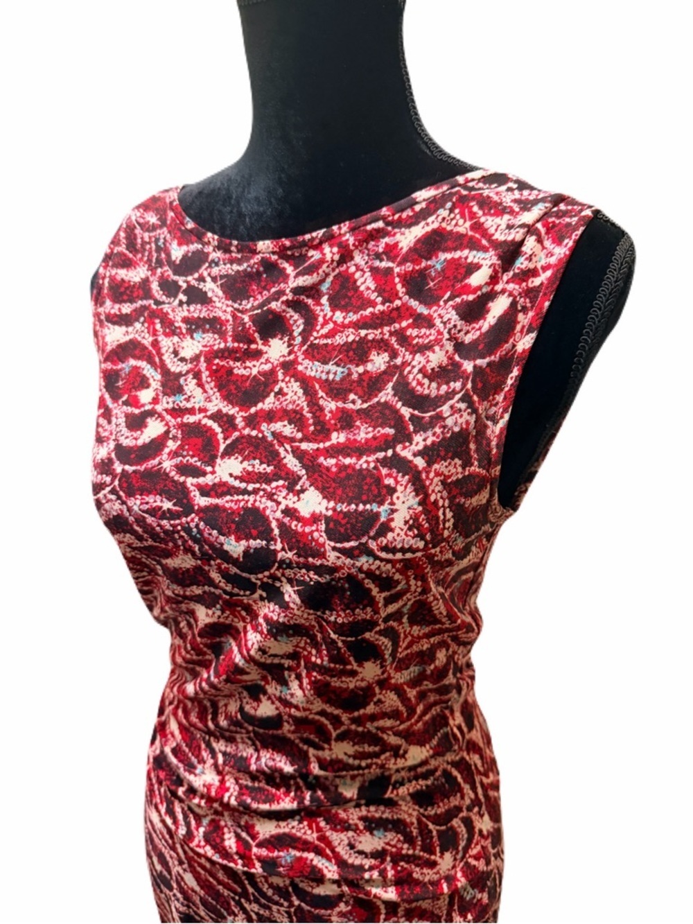 Diane von Furstenberg 100% Silk Ruched Midi Dress size 6 Sleeveless body-con - Picture 3 of 10
